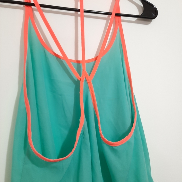 TEAL & ORANGE SHEER TANK TOP SIZE L - Picture 2 of 3